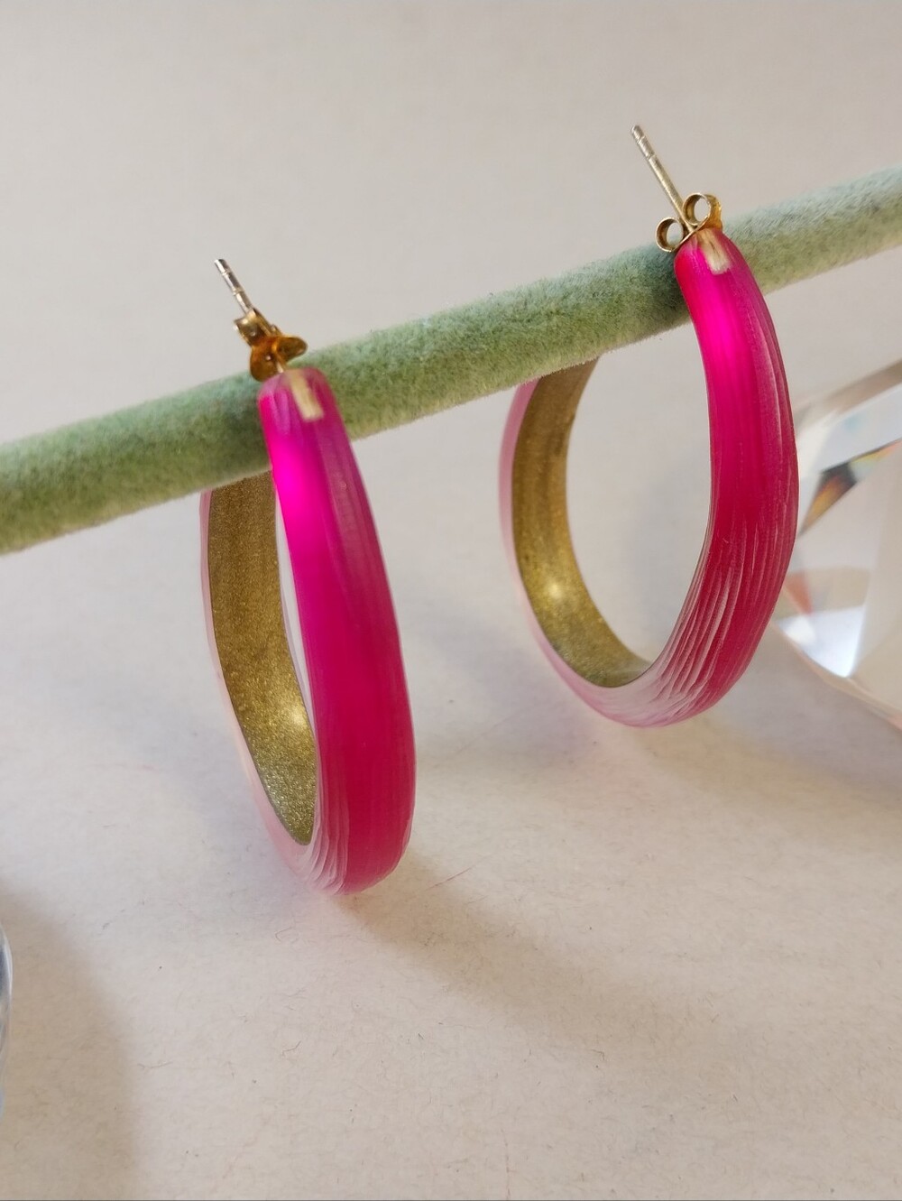 Alexis Bittar Fuchsia Hoop Earrings with Gold Interior